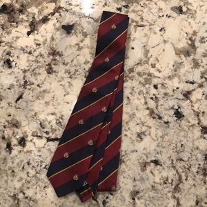 Psycho Bunny Navy, Maroon, Gold Striped Emblem Tie